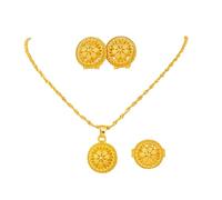 Asukohu Fashion Golden Jewellery Set with Necklace Earrings and Rings Eye-catching Neck Accessory for Elegant Luxury Alloy by Women
