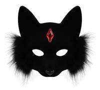 Asukohu Faux Fur Wolf Foxes Mask Plush Cats Half Face Foxes Cat Cosplay Costume for Masquerades Halloween Christmas Plush Cats Half Face