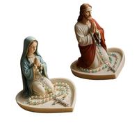 Asukohu Holy Mother Father Statue Prayer Tray Resins Religious Decorations Rosary Beads Jewellery Box for Home Church or Gift Give Decorative Rosary Stand Gift