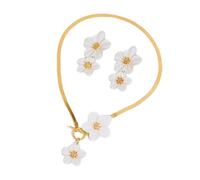 Asukohu Hot Day Beach Jewellery Set Trendy Flower Necklace and Statement Earrings Alloy Jewellery Gift for Special Occasions Allergy Resistant Alloy Flower Accessories, one size, As described, As
