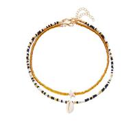 Asukohu Pack of 2 Bohemian Style Double Layer Tax Fish Shell Beads Pendant Necklace for Women and Fashion Enthusiasts Black Brown Necklace, one size, As described, As described