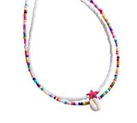 Asukohu Pack of 2 Bohemian Style Double Layer Tax Fish Shell Beads Pendant Necklace for Women and Fashion Enthusiasts Black Brown Necklace, one size, As described, As described