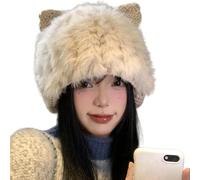 Asukohu Plush Knitted Patchwork Hat For Winter Warm Cats Ear Hat Roleplay Party Costume Adult Trapper For Cold Weather Warm Winter Caps