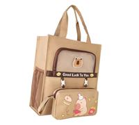 Asukohu School Bag Top Handle Bag with Side Pockets Cartoon Print Books Detachable Pencil Case Canvas for Girl Cartoon Print Books with Detachable Pencil Case Canvas for Students