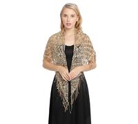Asukohu Sequins Embroidered Head Scarf Stolen For Women Weddings Evening Parties Formal Event Premium Tassels Scarf Evening Party Accessory, gold, One Size