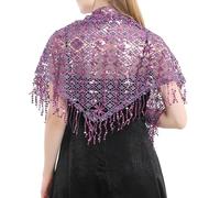 Asukohu Sequins Embroidered Head Scarf Stolen For Women Weddings Evening Parties Formal Event Premium Tassels Scarf Evening Party Accessory, purple, One Size