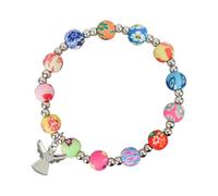 Asukohu Shimmer Silver Crosses Charm Bracelet First Holy Communion Gift for Girls with Rose Beads Beads Meetings Communion Bracelet Children, Angel diamonds, As described, As described