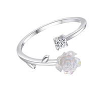 Asukohu Simple Rings Adjustable Fashion Flower Open Silver Texture For Matching Look Modern Stylish Rings Suitable, As described