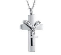 Asukohu Stainless Steels Double Crossed Memorial Pendant Necklace For Pet Ashes Keepsakes With Seal Design For Dog Cats Pet Loss Sympathy