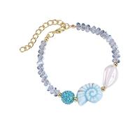 Asukohu Stylish Adjustable Sea Theme Bracelet Ceramic Tax Fish Snow Pendant Crystals Pearl Necklace Daily Adjustable Crystals Bead Bracelet, one size, As described