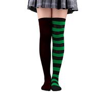 Asukohu Various Colour Stockings Striped Stocking Over The Knee Bowknot Christmas Socks Thigh High Stockings Striped Socks Various Colours, Black green black w, One Size