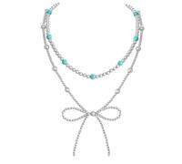 Asukohu Women's Western Jewelry Imitation Pearls Bowknot Necklace In Silver Gray For Cowgirl Fashion Enthusiasts Outfits Southwestern Styles Necklace