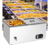 ASumPio 1500W Electric Food Warmer Stainless Steel Bain Buffet Steam Table, with Temperature Control & Lid, for Parties, Catering, Restaurants,2 Grids