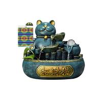 ASumPio Water Feature Tabletop Water Fountain,lucky Cat Statue,indoor Lighted Waterfall,office Living Room Gifts&decor,feng Shui Water Fountain (Blue 11inch)