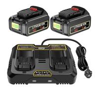 ASUNCELL 2 Pack 5.5Ah Battery and Dual Ports Charger for Dewalt 18V Tools DCB200 DCB204 DCB184 DCB180 Replacement for Dewalt Batteries 18V DCD/DCF/DCG/DCS Series Li-ion Battery Charger Set