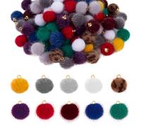 ASUNFO 100 Pcs Pom Poms Ball Charms Faux Fur Fluffy Pom Pom Charm Mini Pompoms Pendants for Tassel Keychain DIY Jewelry Making Bracelet Earrings Necklace 10 Colors, Fabric, No Gemstone