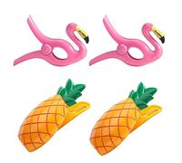 ASUNFO 4 Pcs Beach Towel Clips Chair Holder Portable Clothes Pins Flamingo Pineapple for Essentials Pool Chairs Holiday Cruise