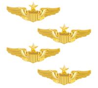 ASUNFO 4Pcs Gold Wing Pilot Airplane Pin Flight Attendant Badge Alloy Metal Aviator Wings Pin for Hat Shirt Uniform Pilot Costume 2.32''