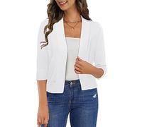 ASUOAgio Women's Classic 3/4 Sleeve Open Front Kint Cropped Cardigans Bolero Shrug for Dresses, White XL