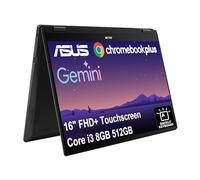 ASUS Chromebook Plus Flip CX5, 16" FHD+ 2 in 1 Touchscreen Laptop, Intel 6-Core i3-1215U (> i5-1135G7), 8GB RAM, 512GB SSD, Google AI for Student, Home, Business, Backlit, 1080p Webcam, Chrome OS