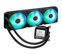 ASUS Prime LC ARGB LCD all-in-one CPU liquid cooler with sharp screen showcasing CPU & GPU information with different background, high-performance Asetek pump