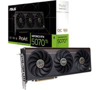ASUS ProArt NVIDIA GeForce RTX 5070 Ti OC Edition, 16GB GDDR7, 256 Bit, PCIe 5.0, 2.5 Slot, 1 HDMI 2.1, 3 DisplayPort 2.1, USB-C, GPU Tweak III, Black, PROART-RTX5070TI-O16G