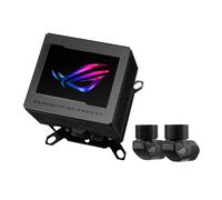 ASUS ROG Ryujin III WB CPU water block with full colour 3.5 inch LCD screen, embedded VRM fan, 178 micro cooling fins and copper alloy cold plate cooling technology by Asetek, and ROG fittings, Black