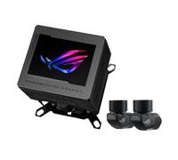 ASUS ROG Ryujin III WB CPU water block with full colour 3.5 inch LCD screen, embedded VRM fan, 178 micro cooling fins and copper alloy cold plate cooling technology by Asetek, and ROG fittings, Black