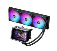 ASUS ROG RYUO IV 360 ARGB with movable curved 6.67-inch AMOLED display that supports 3D-effect video or customizable system stats, plus Asetek Emma Gen8 V2 pump and pre-mounted daisy-chained ARGB fans