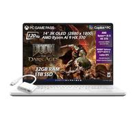 ASUS ROG Zephyrus G14 14" 3K OLED 120Hz Copilot+ PC Gaming Laptop, AMD Ryzen AI 9 HX 370, NVIDIA GeForce RTX 5070Ti, 32GB RAM 1TB SSD Wi-Fi7, Backlit KB, Win11, Platinum White, 2TB USB Drive, W/GaLiMu