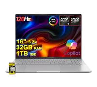 ASUS Vivobook S16 AI Laptop 16" 3.2k OLED 120Hz (600nits 100% DCI-P3) AMD 10-core Ryzen AI 9 365 (Up to 50 Tops) 32GB RAM 1TB SSD for Creator Designer Business Professional Win11 ICP Hub/Copilot+ AI