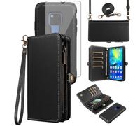 Asuwish Case for Huawei Mate 20 X 5G Wallet with Tempered Glass and Cord Card Holder Magnetic Chain PU Leather Flip Case Cover Stand Hawaii Mate20 20X Phone Case Glass Women Black