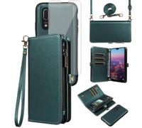 Asuwish Case for Huawei P20 Wallet with Tempered Glass and Cord Card Holder Magnetic Chain PU Leather Flip Case Cover Stand Hawaii P 20 20P EML-L29 Phone Case Glass Woman Night Green