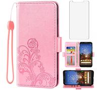 Asuwish Compatible with Google Pixel 3a XL Wallet Case and Tempered Glass Screen Protector Flip Wrist Strap Credit Card Holder Stand Cell Phone Cover for Pixel3aXL Pixle 3aXL A3 Pixel3a LX Rose Gold