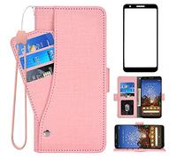 Asuwish Compatible with Google Pixel 3a XL Wallet Case Tempered Glass Screen Protector and Flip Cover Card Holder Cell Accessories Phone Cases for Pixel3aXL Pixle 3aXL A3 Pixel3a LX Women Men Pink