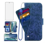 Asuwish Compatible with Google Pixel 6A 5G 2022 Wallet Case and Tempered Glass Screen Protector Card Holder Credit ID Slot Flip Cell Accessories Phone Cover for Pixel6A Women Men Blue