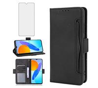 Asuwish Compatible with Honor X8 4G/Honor X30i/Honor Play6T Pro Wallet Case and Tempered Glass Screen Protector Card Holder Credit ID Slot Flip Cell Phone Cover for Huawei TFY-LX3 Women Men Black