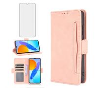 Asuwish Compatible with Honor X8 4G/Honor X30i/Honor Play6T Pro Wallet Case and Tempered Glass Screen Protector Card Holder Credit ID Slot Flip Cell Phone Cover for Huawei TFY-LX3 Women Men Rose Gold