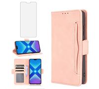 Asuwish Compatible with Huawei Honor 8X Wallet Case and Tempered Glass Screen Protector Card Holder Credit ID Slot Flip Cell Accessories Phone Cover for Hawaii Honor8X Women Men Rose Gold