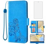 Asuwish Compatible with Huawei Honor Magic 4 Lite/X30/X9 5G/4G Wallet Case and Tempered Glass Screen Protector Flip Wrist Strap Card Holder Stand Cell Phone Cover for Hawaii Magic4 Women Men Blue