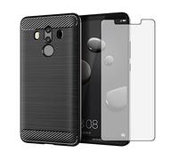 Asuwish Compatible with Huawei Mate 10 Pro Phone Case and Tempered Glass Screen Protector with Shockproof Soft Silicone Carbon Fiber Cell Accessories Hawaii Mate10Pro Mate10 10Pro for Women Men Black