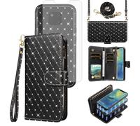 Asuwish Compatible with Huawei Mate 20 Pro Wallet Case Zipper Detachable Cell and Screen Protector Crossbody Strap Glitter Flip Card Holder Phone Cover for Hawaii Mate20Pro Mate20 20Pro Women Black