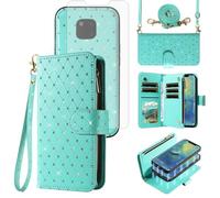 Asuwish Compatible with Huawei Mate 20 Pro Wallet Case Zipper Detachable Cell and Screen Protector Crossbody Strap Glitter Flip Card Holder Phone Cover for Hawaii Mate20Pro Mate20 20Pro Women Green