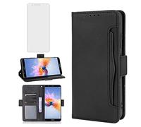 Asuwish Compatible with Huawei Mate SE/Honor 7X Wallet Case and Tempered Glass Screen Protector Card Holder Credit ID Slot Phone Cover for Hawaii Honor7X BND-L24 BND-L34 BNDL34 Women Men Black