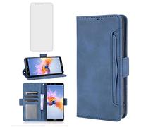 Asuwish Compatible with Huawei Mate SE/Honor 7X Wallet Case and Tempered Glass Screen Protector Card Holder Credit ID Slot Phone Cover for Hawaii Honor7X BND-L24 BND-L34 BNDL34 Women Men Blue