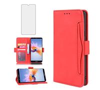 Asuwish Compatible with Huawei Mate SE/Honor 7X Wallet Case and Tempered Glass Screen Protector Card Holder Credit ID Slot Phone Cover for Hawaii Honor7X BND-L24 BND-L34 BNDL34 Women Men Red