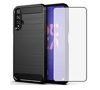 Asuwish Compatible with Huawei Nova 5T/Honor 20 Phone Case and Tempered Glass Screen Protector with Shockproof Soft Carbon Fiber Cell Accessories Hawaii Nova5T T5 Honor20 Pro 20S for Women Men Black