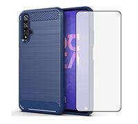 Asuwish Compatible with Huawei Nova 5T/Honor 20 Phone Case and Tempered Glass Screen Protector with Shockproof Soft Carbon Fiber Cell Accessories Hawaii Nova5T T5 Honor20 Pro 20S for Women Men Blue