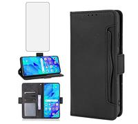 Asuwish Compatible with Huawei Nova 5T/Honor 20 Wallet Case and Tempered Glass Screen Protector Card Holder Stand Cell Accessories Phone Cover for Hawaii Nova5T T5 Honor20 Pro 20S Women Men Black