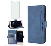 Asuwish Compatible with Huawei P10 Lite Wallet Case Tempered Glass Screen Protector and Leather Flip Cover Card Holder Stand Phone Cases for Hawaii P10Lite 10P P 10 10Lite 2017 Women Men Blue